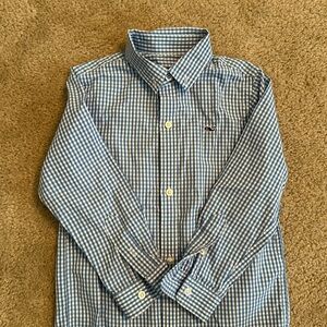 Vineyard Vines Boys 4T light blue check Long Sleeve Button Down Whale Shirt